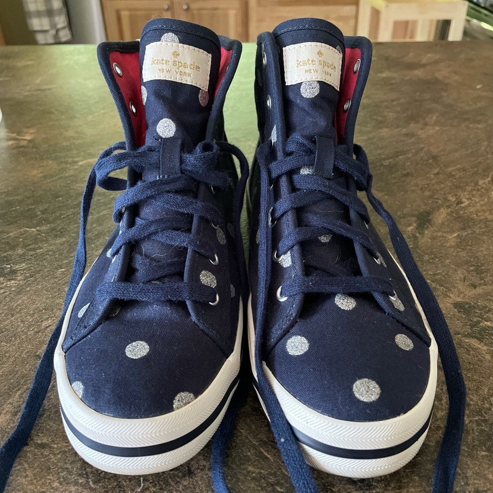 Kate Spade High Top Keds! Navy with glitter dots!